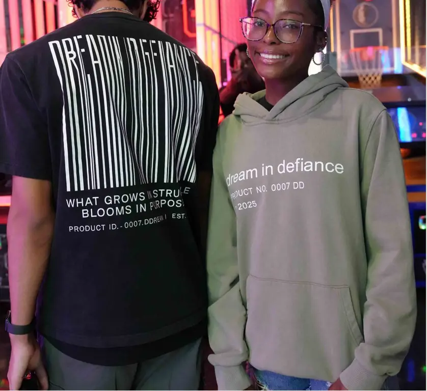Dream in Defiance Glitch Collection printed T-shirt and hoodie